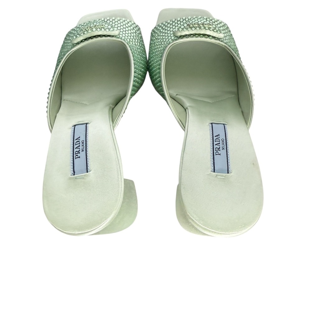 Prada 1XX642 Satin Crystal Embellished Acqua Slide Heel Sandals, 36.5 - Picture 8 of 16